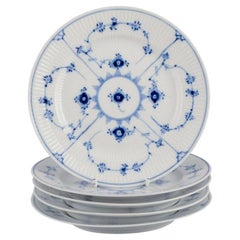 Royal Copenhagen Blue Fluted Plain. Five plates in porcelain.