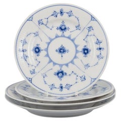 Royal Copenhagen Blue Fluted Plain. Four plates in porcelain.