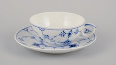 Royal Copenhagen Blue Fluted Plain. Four teacups with saucers in porcelain