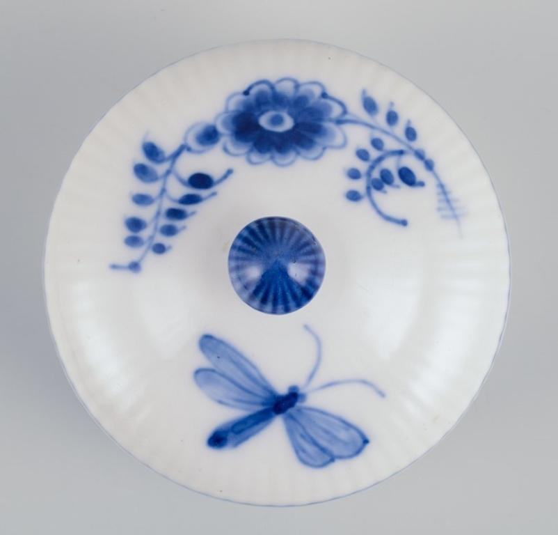 19th Century Royal Copenhagen Blue Fluted Plain lidded jar. Decorated with insects. For Sale