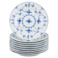 Royal Copenhagen Blue Fluted Plain. Nine cake plates in hand-painted porcelain.