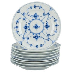 Royal Copenhagen Blue Fluted Plain, nine dessert plates in porcelain
