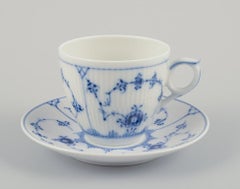 Royal Copenhagen Blue Fluted Plain. Set of five coffee cups with saucers.