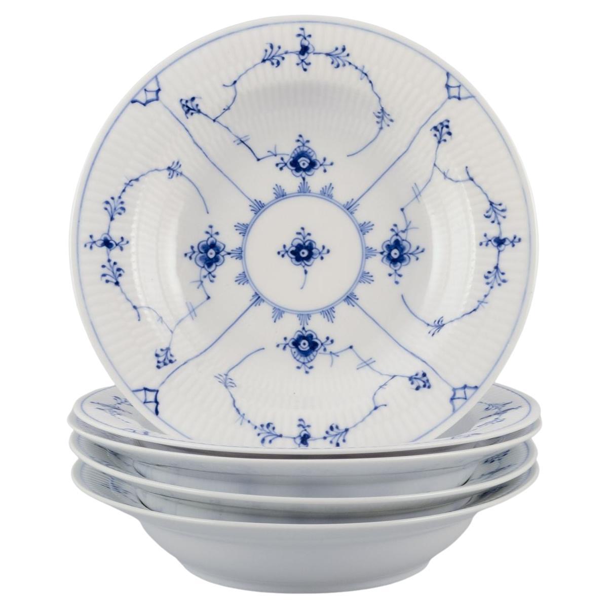 Royal Copenhagen Blue Fluted Plain. Set of five deep plates in porcelain.