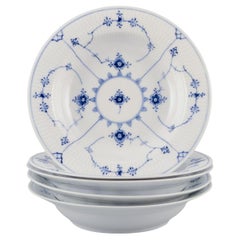 Royal Copenhagen Blue Fluted Plain. Set of five deep plates in porcelain.