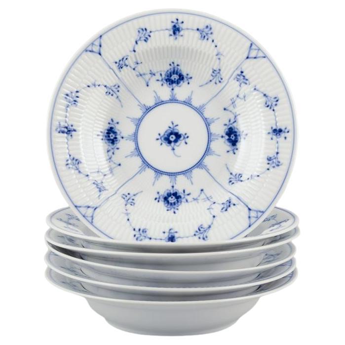Royal Copenhagen Blue Fluted Plain. Set of five deep plates in porcelain. For Sale