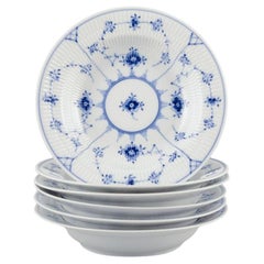 Royal Copenhagen Blue Fluted Plain. Set of five deep plates in porcelain.
