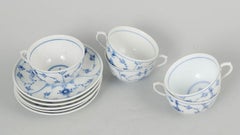 Royal Copenhagen Blue Fluted Plain. Set of five porcelain coffee cups & saucers