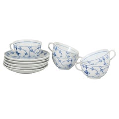 Royal Copenhagen Blue Fluted Plain. Set of five porcelain coffee cups & saucers