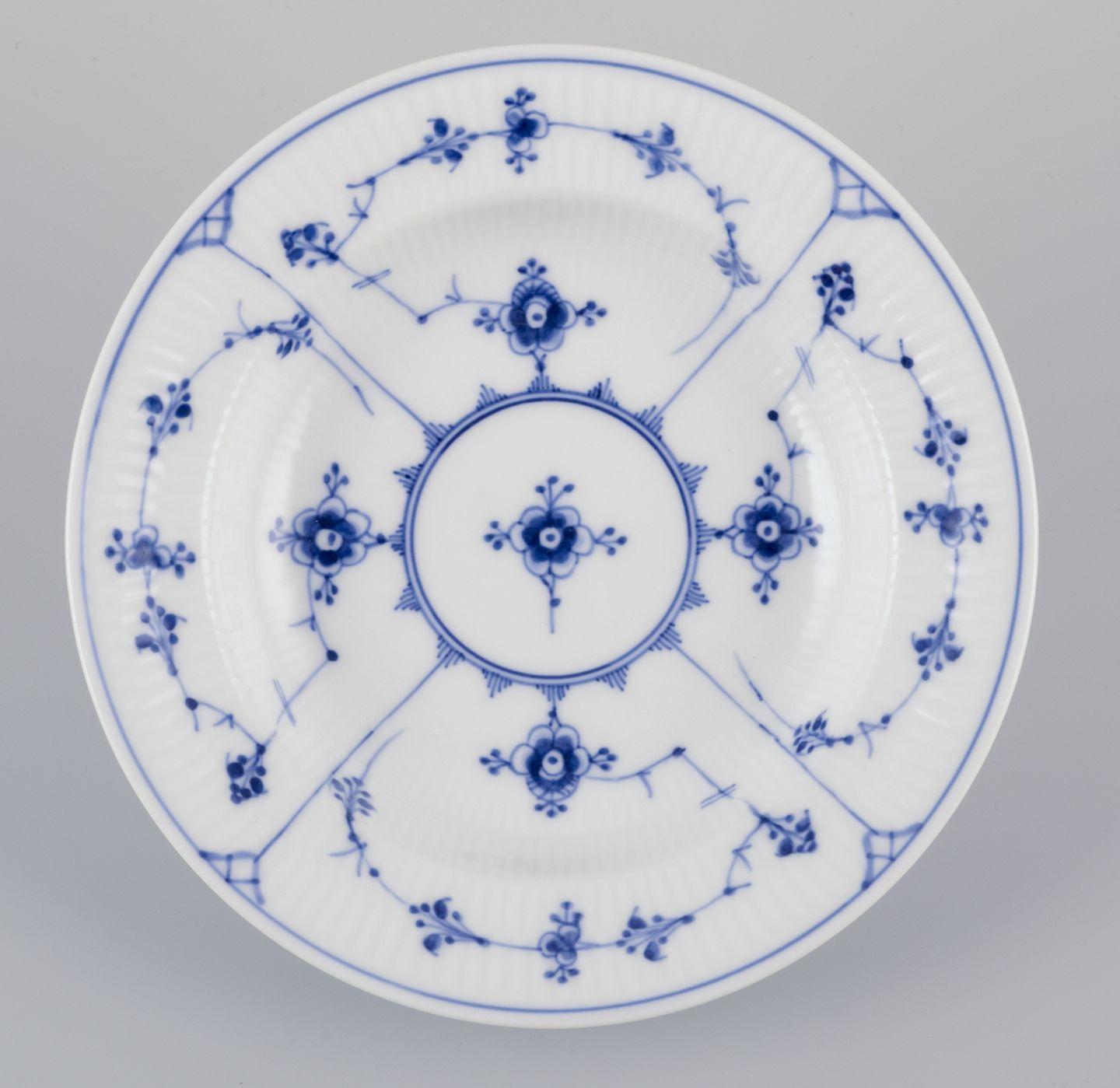 Danish Royal Copenhagen Blue Fluted Plain. Set of five small deep plates in porcelain. For Sale