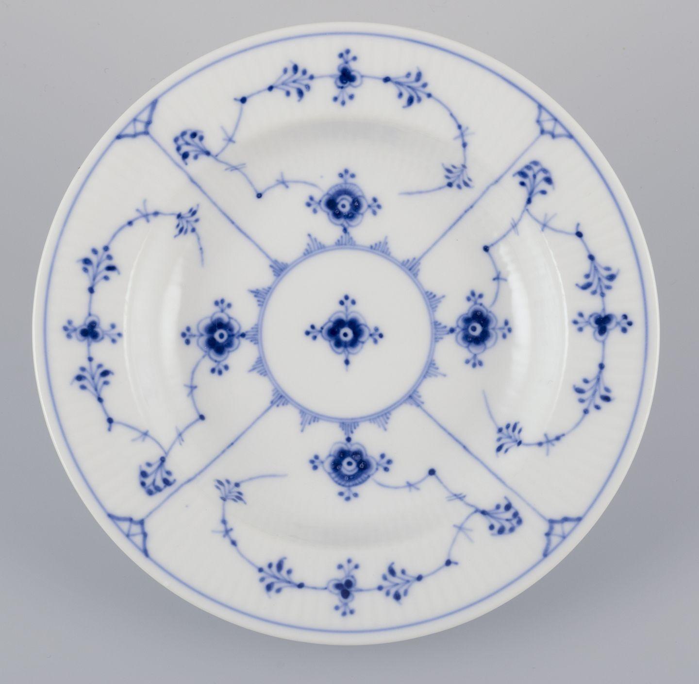 Glazed Royal Copenhagen Blue Fluted Plain. Set of five small deep plates in porcelain. For Sale