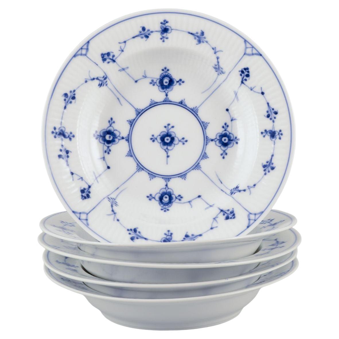Royal Copenhagen Blue Fluted Plain. Set of five small deep plates in porcelain.