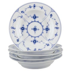Royal Copenhagen Blue Fluted Plain. Set of five small deep plates in porcelain.