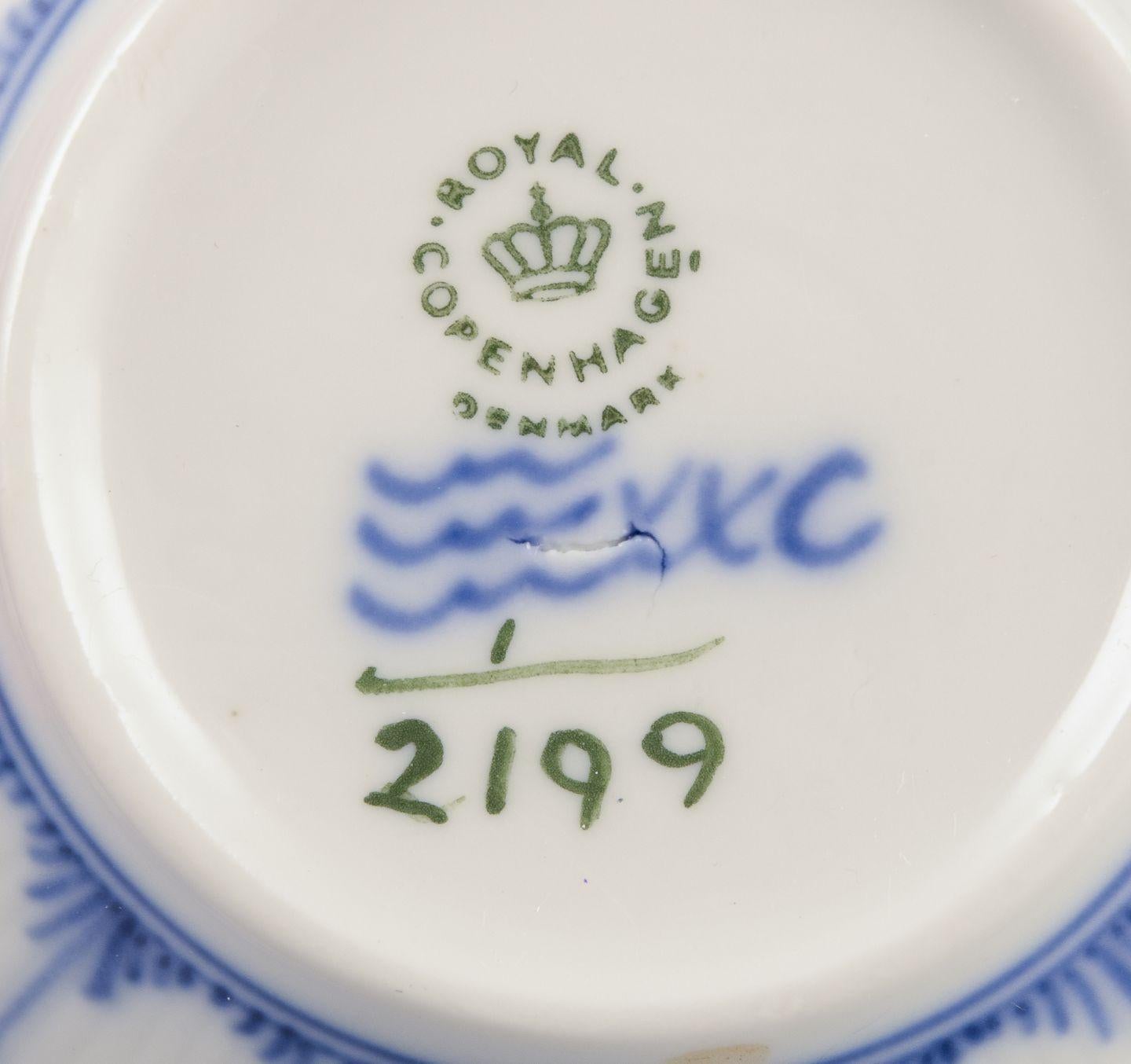 Late 20th Century Royal Copenhagen Blue Fluted Plain. Set of four bouillon cups with saucers For Sale