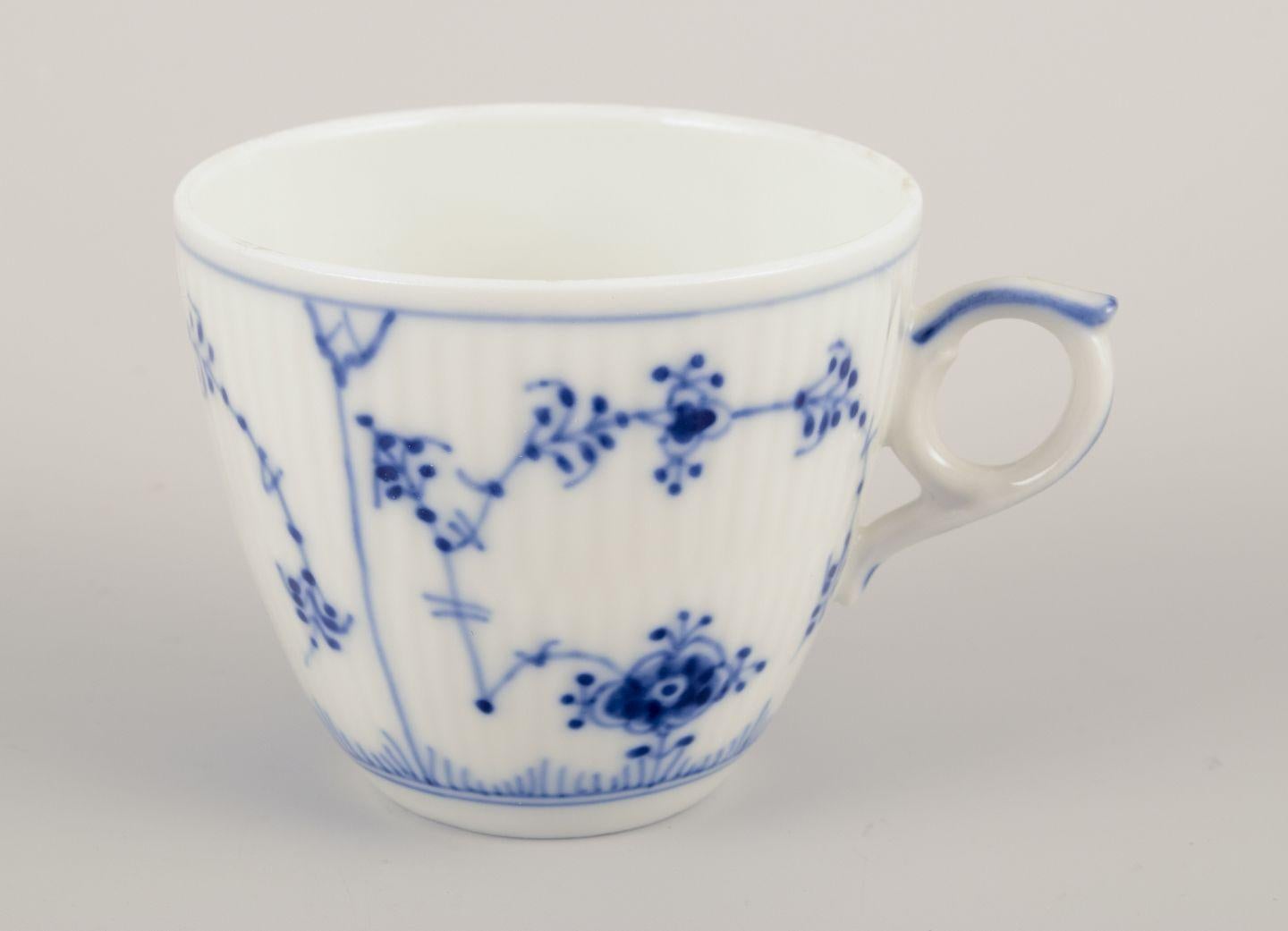 Danish Royal Copenhagen Blue Fluted Plain. Set of four coffee cups with saucers For Sale