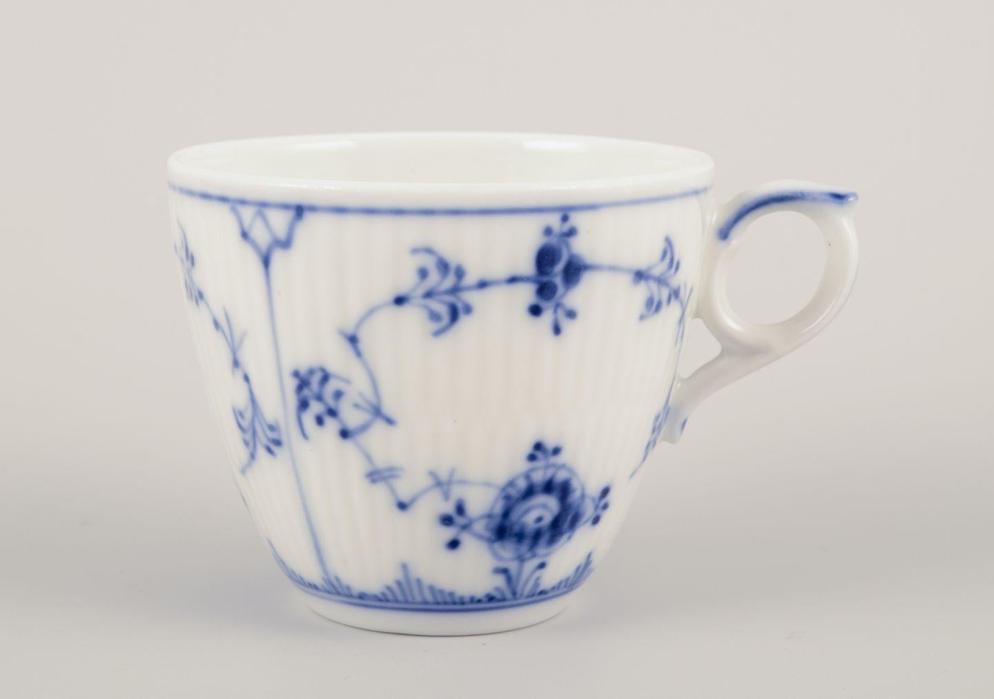 Danish Royal Copenhagen Blue Fluted Plain. Set of four coffee cups with saucers. For Sale