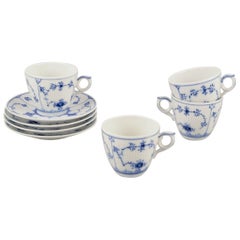 Royal Copenhagen Blue Fluted Plain. Set of four coffee cups with saucers