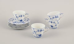 Royal Copenhagen Blue Fluted Plain. Set of four coffee cups with saucers