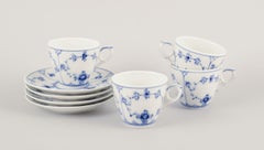 Royal Copenhagen Blue Fluted Plain. Set of four coffee cups with saucers.