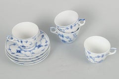Royal Copenhagen Blue Fluted Plain. Set of four porcelain coffee cups & saucers.