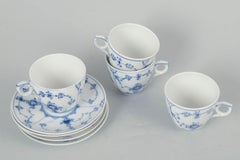Royal Copenhagen Blue Fluted Plain. Set of four porcelain coffee cups & saucers.