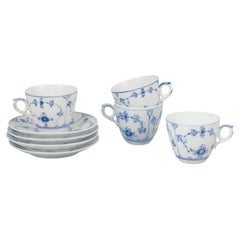 Royal Copenhagen Blue Fluted Plain. Set of four porcelain coffee cups & saucers.