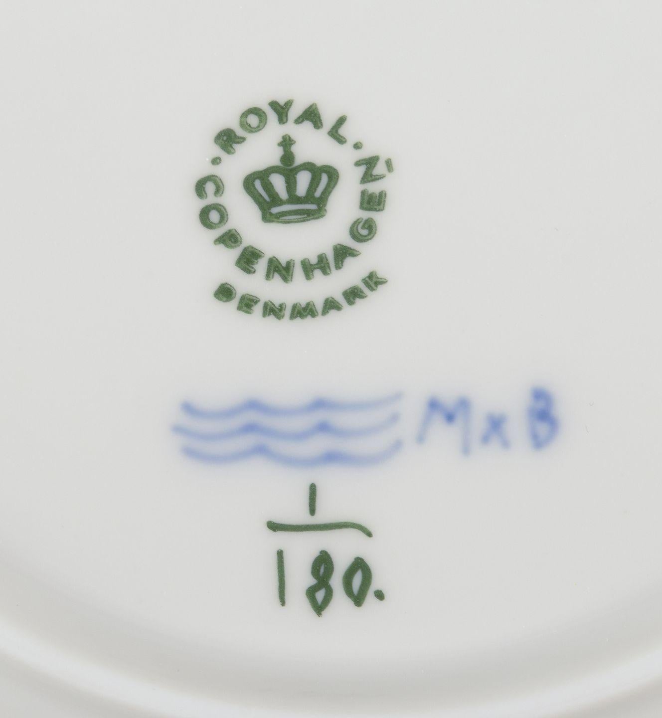 Porcelain Royal Copenhagen Blue Fluted Plain. Set of four salad plates in porcelain. For Sale