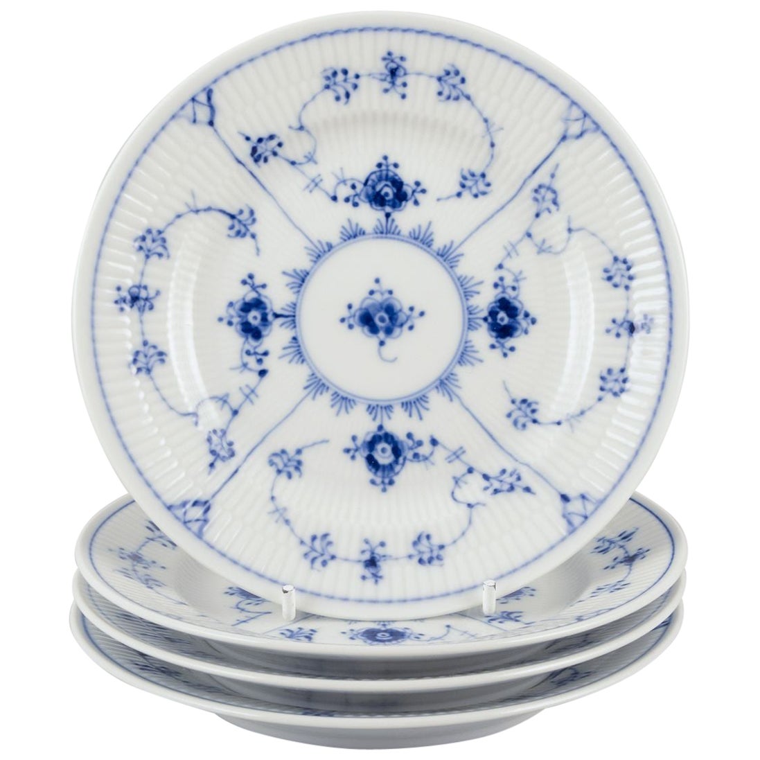 Royal Copenhagen Blue Fluted Plain. Set of four salad plates in porcelain.