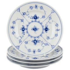 Royal Copenhagen Blue Fluted Plain. Set of four salad plates in porcelain.