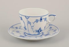 Royal Copenhagen Blue Fluted Plain. Set of six coffee cups with matching saucers