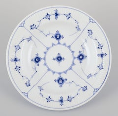 Royal Copenhagen Blue Fluted Plain. Set of six deep plates. Hand-painted in blue