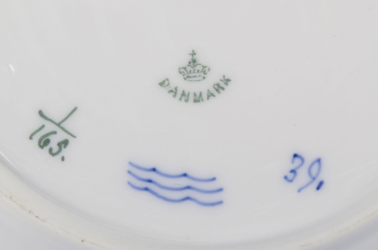 Glazed Royal Copenhagen Blue Fluted Plain. Set of six deep plates. Hand-painted in blue For Sale