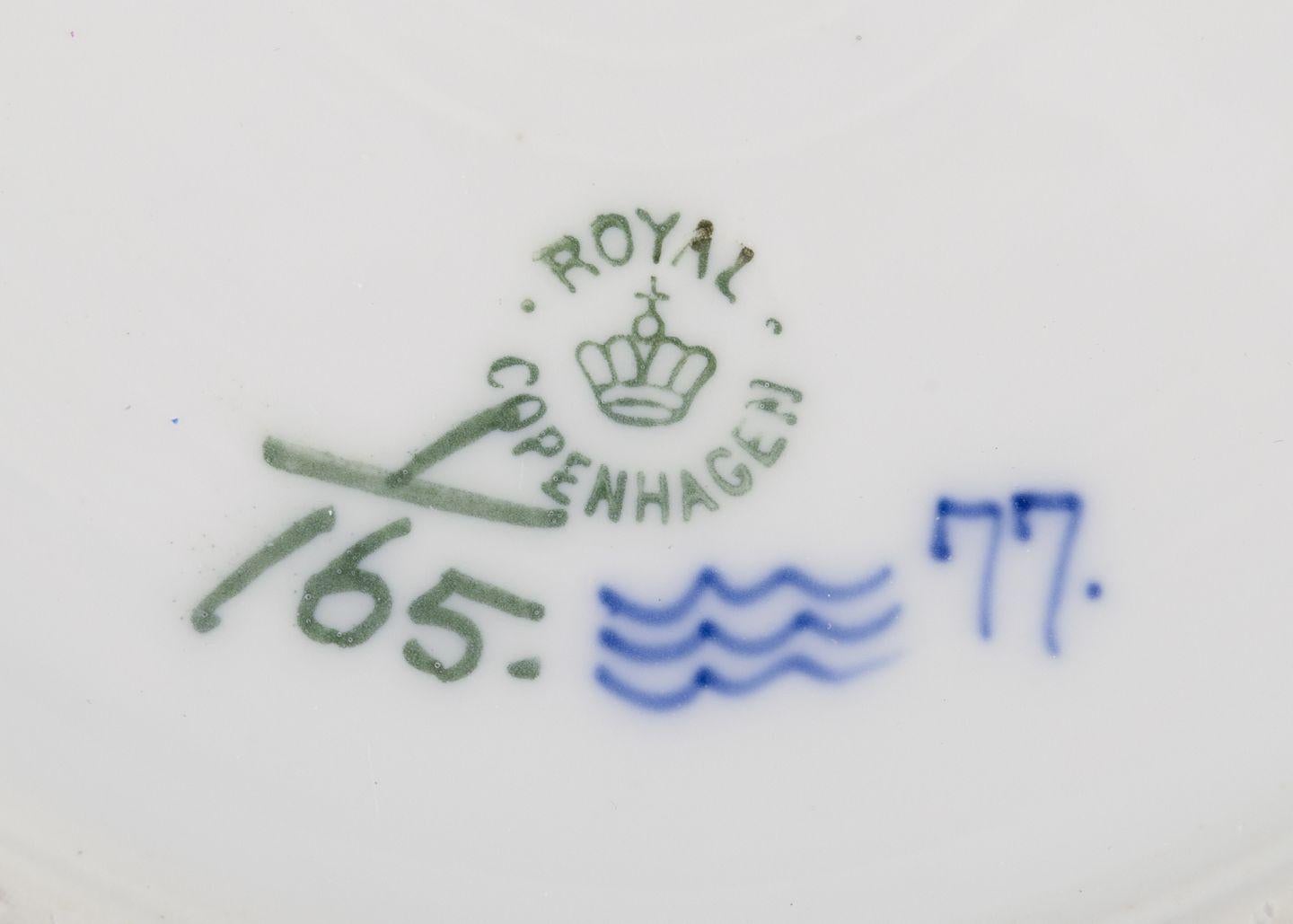 20th Century Royal Copenhagen Blue Fluted Plain. Set of six deep plates. Hand-painted in blue For Sale