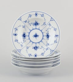 Royal Copenhagen Blue Fluted Plain. Set of six deep plates in porcelain.
