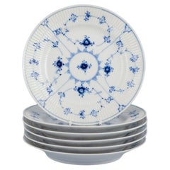Royal Copenhagen Blue Fluted Plain. Set of six lunch plates in porcelain.