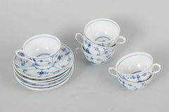 Royal Copenhagen Blue Fluted Plain. Set of six porcelain coffee cups & saucers
