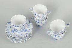 Royal Copenhagen Blue Fluted Plain. Set of six porcelain coffee cups & saucers.