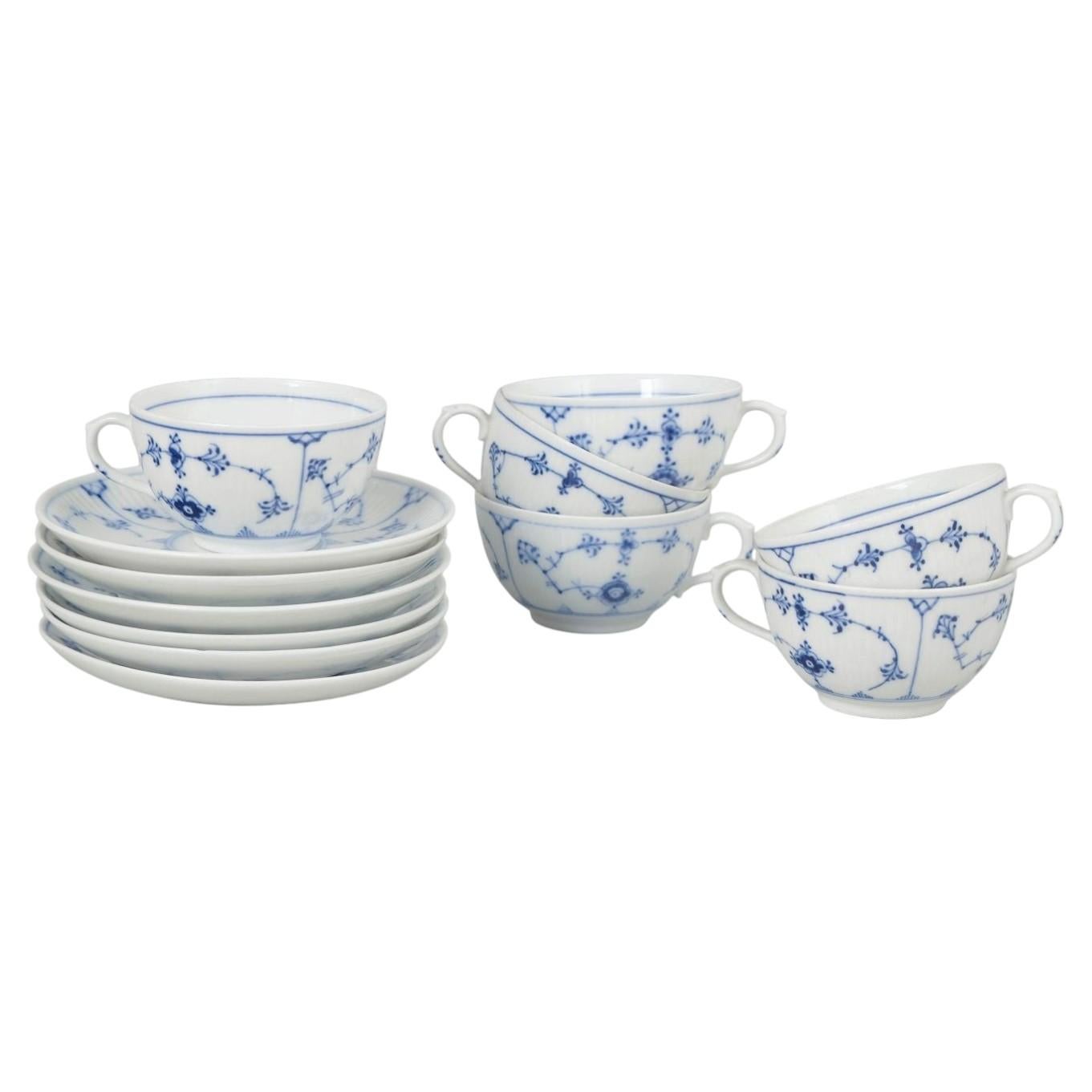Royal Copenhagen Blue Fluted Plain. Set of six porcelain coffee cups & saucers