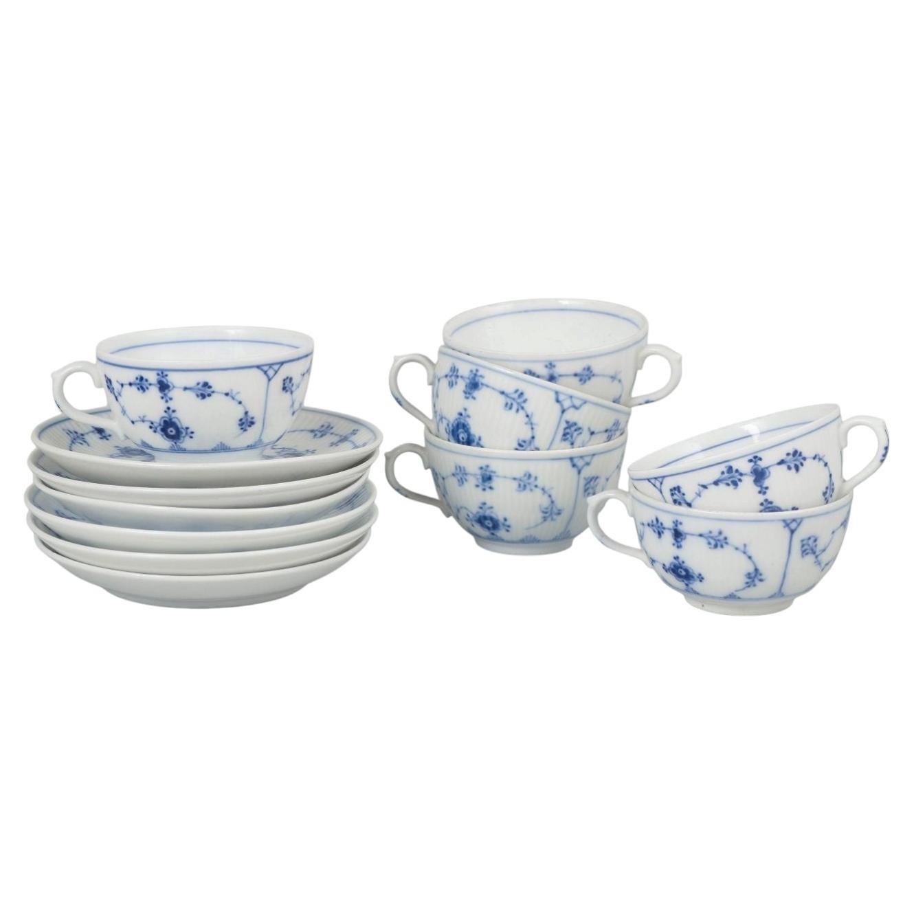 Royal Copenhagen Blue Fluted Plain. Set of six porcelain coffee cups & saucers