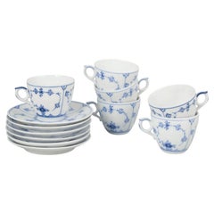 Royal Copenhagen Blue Fluted Plain. Set of six porcelain coffee cups & saucers.