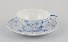 Royal Copenhagen Blue Fluted Plain. Set of three tea cups with saucers.