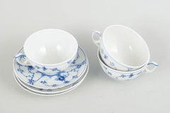 Royal Copenhagen, Blue Fluted Plain. Set of three tea cups with saucers