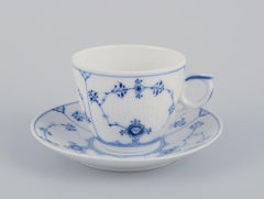 Royal Copenhagen Blue Fluted Plain. Six coffee cups with saucers in porcelain.