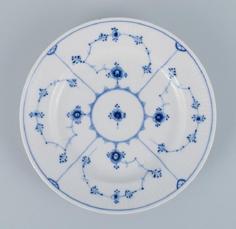 Hand-Painted Royal Copenhagen, Blue Fluted Plain, Three Antique Lunch Plates, Early 19th C.
