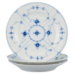 Royal Copenhagen, Blue Fluted Plain, Three Antique Lunch Plates, Early 19th C.