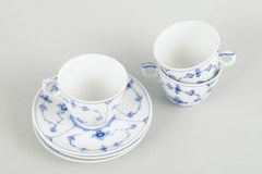 Royal Copenhagen Blue Fluted Plain. Three coffee cups with saucers. Early 20th C