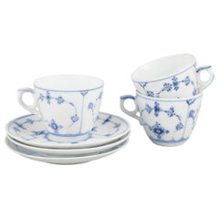 Royal Copenhagen Blue Fluted Plain. Three coffee cups with saucers. Early 20th C