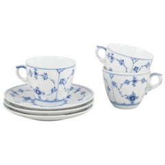 Royal Copenhagen Blue Fluted Plain. Three coffee cups with saucers. Early 20th C