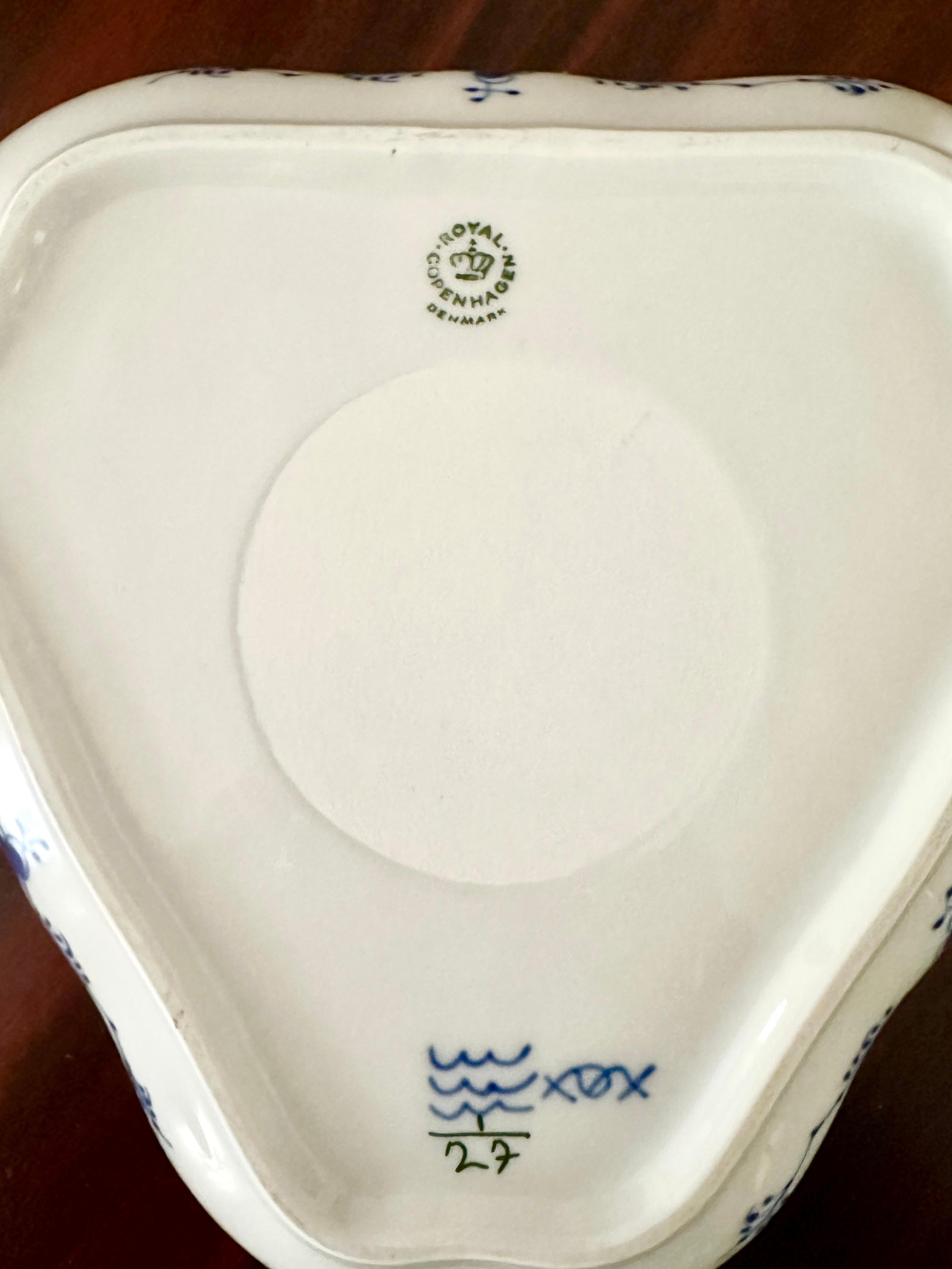 Royal Copenhagen Blue Fluted Plain Triangular Dish, Made In Denmark 1