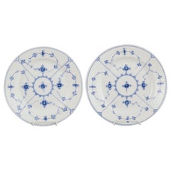 Royal Copenhagen Blue Fluted Plain, two deep dinner plates. 1930s.